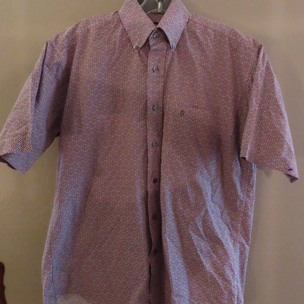 Stetson Men's Short Sleeve Shirt; Red; Paisley; Buttons; Size S